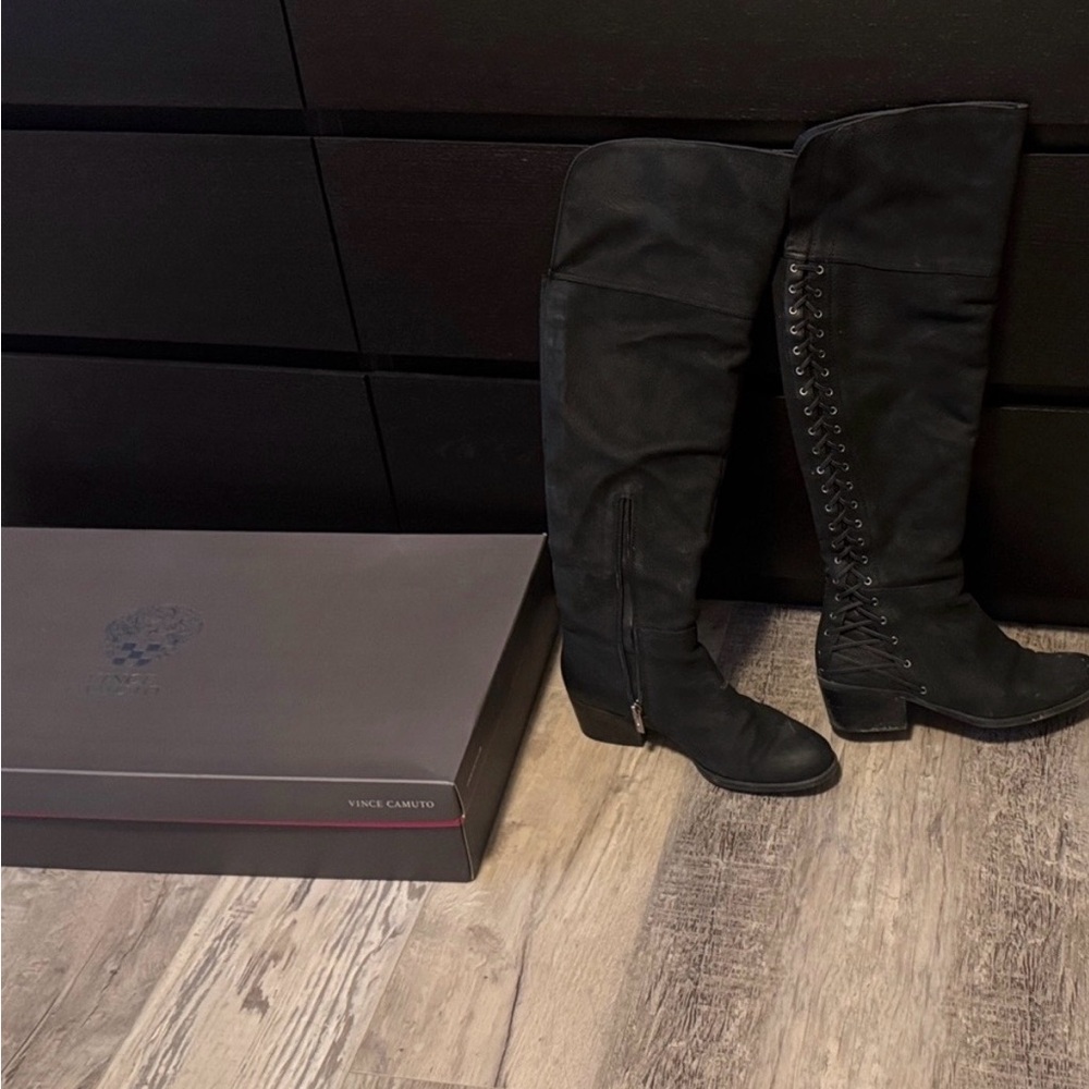 Vince Camuto Black Over-The-Knee Lace-Up Boots